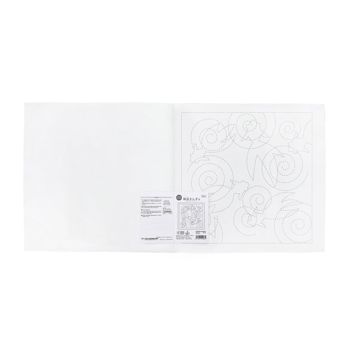 The image is a white square with a black and white pattern of swirls and dots on it.