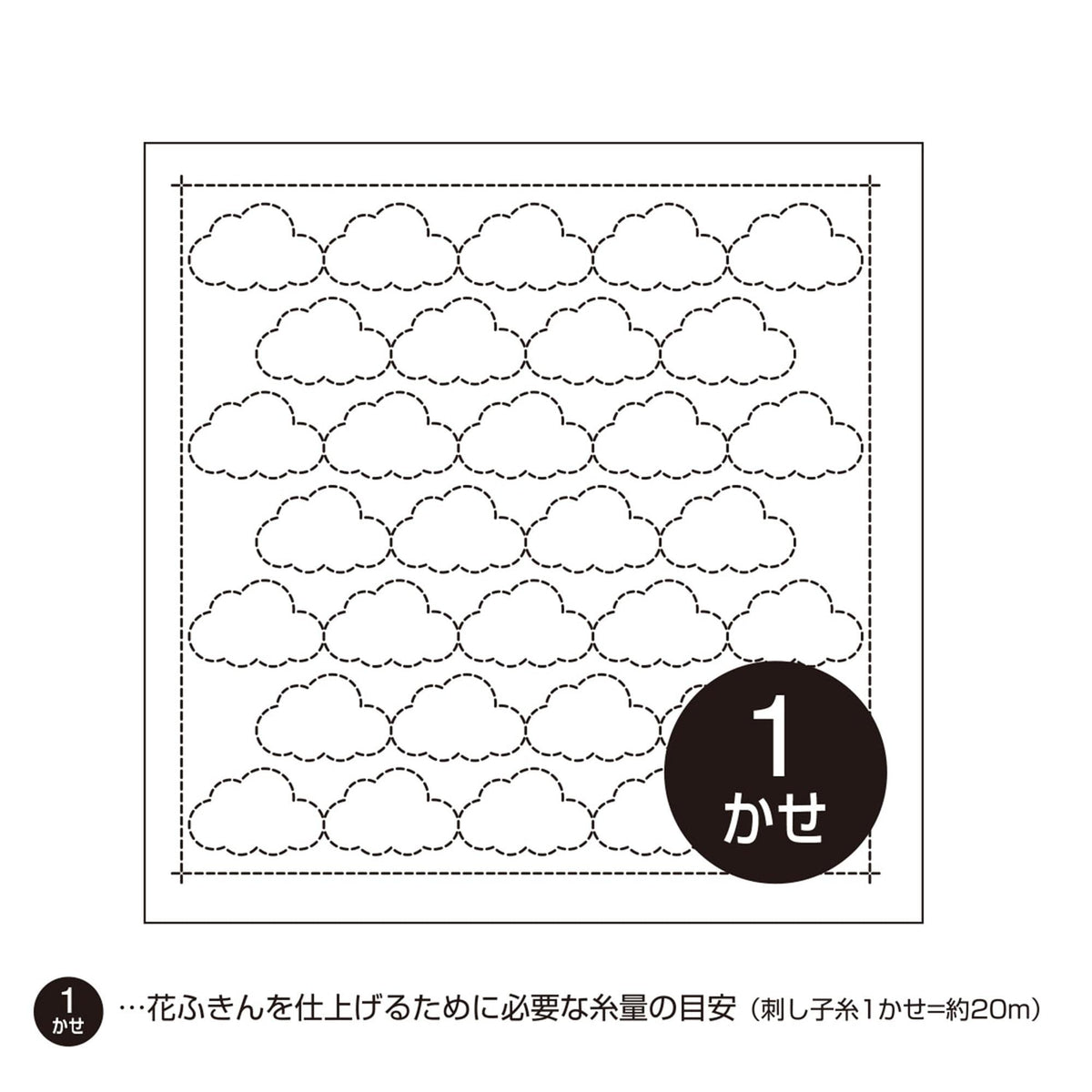 A square with a repeating pattern of clouds, and a black circle with the number "1" inside it, indicating a specific count or quantity.