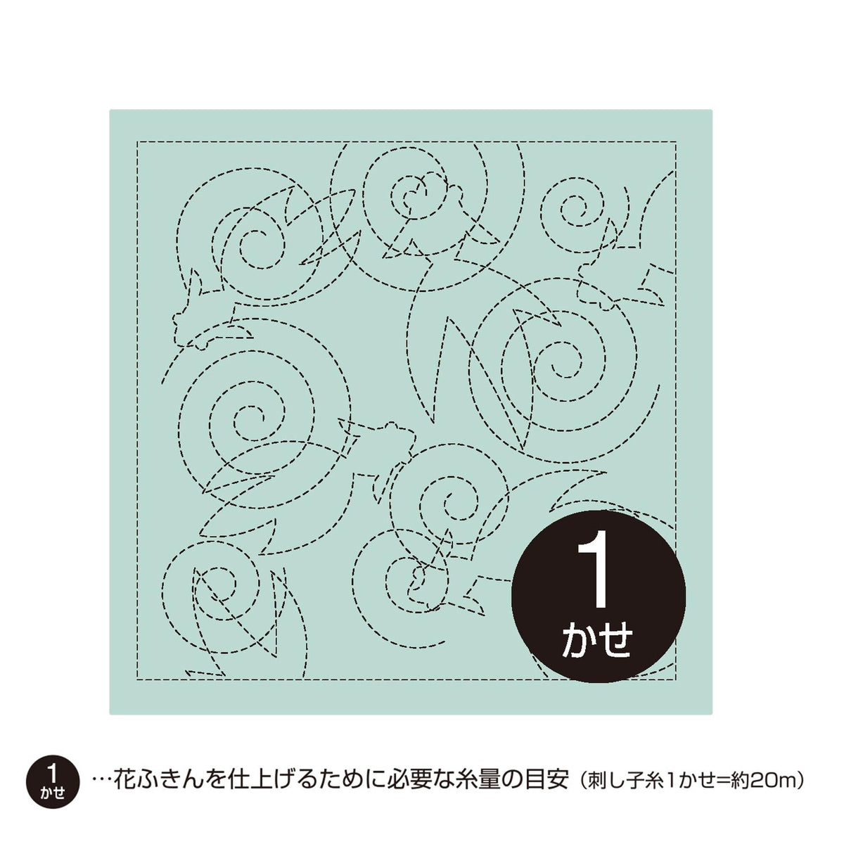 The image is a square with a repeating pattern of swirls and dots in various shades of green. There is a black circle with the number "1" in white text in the center of the image.