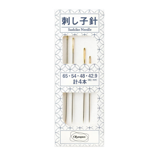 A package of sewing needles, specifically a set of 65-54-48-42.9 needles, with a blue and white design.