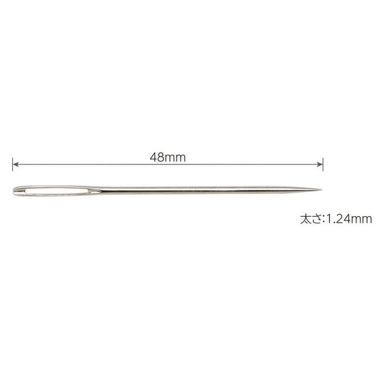 A silver sewing needle with a 48mm length and a 1:24mm scale, indicating the needle is 48 millimeters long and 1:24 millimeters in size.