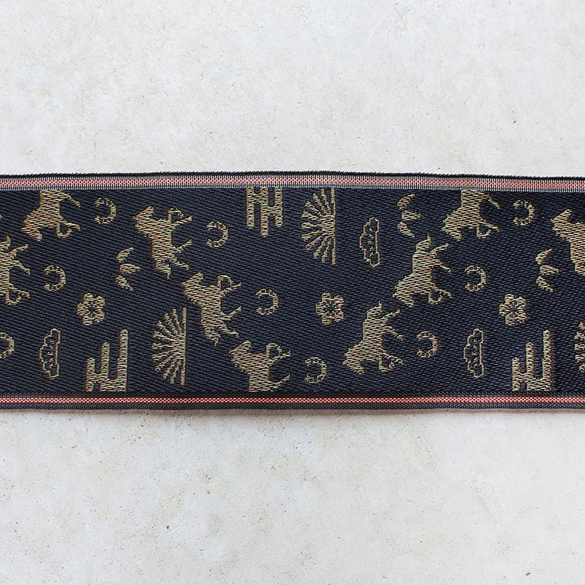 Tatami Edge Tape, Japanese Jacquard Ribbon | Lucky Horse, Black & Gold
