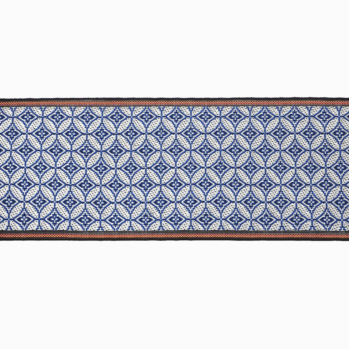 a repeating pattern of blue and white geometric shapes, creating a visually striking and intricate design.
