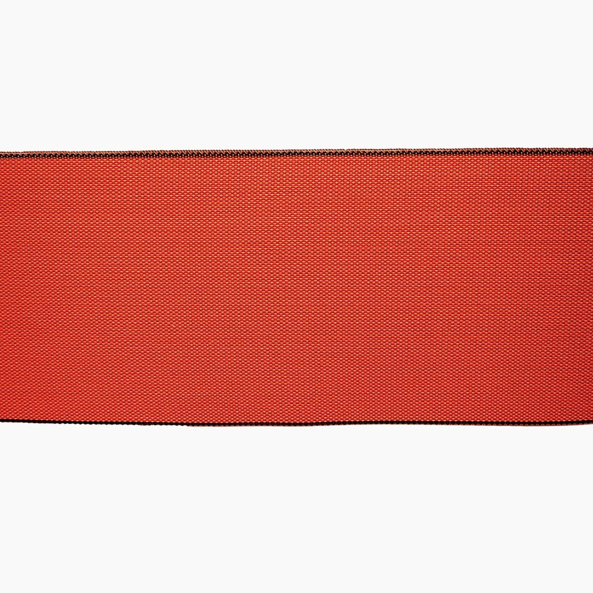 a red fabric with a black border, which appears to be a piece of material or a decorative element.