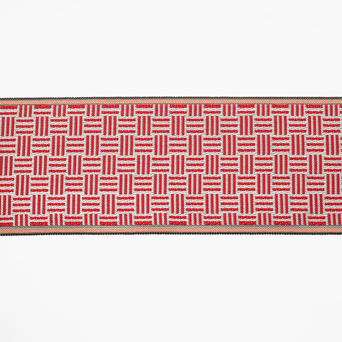 a repeating pattern of red and white stripes on a white background.