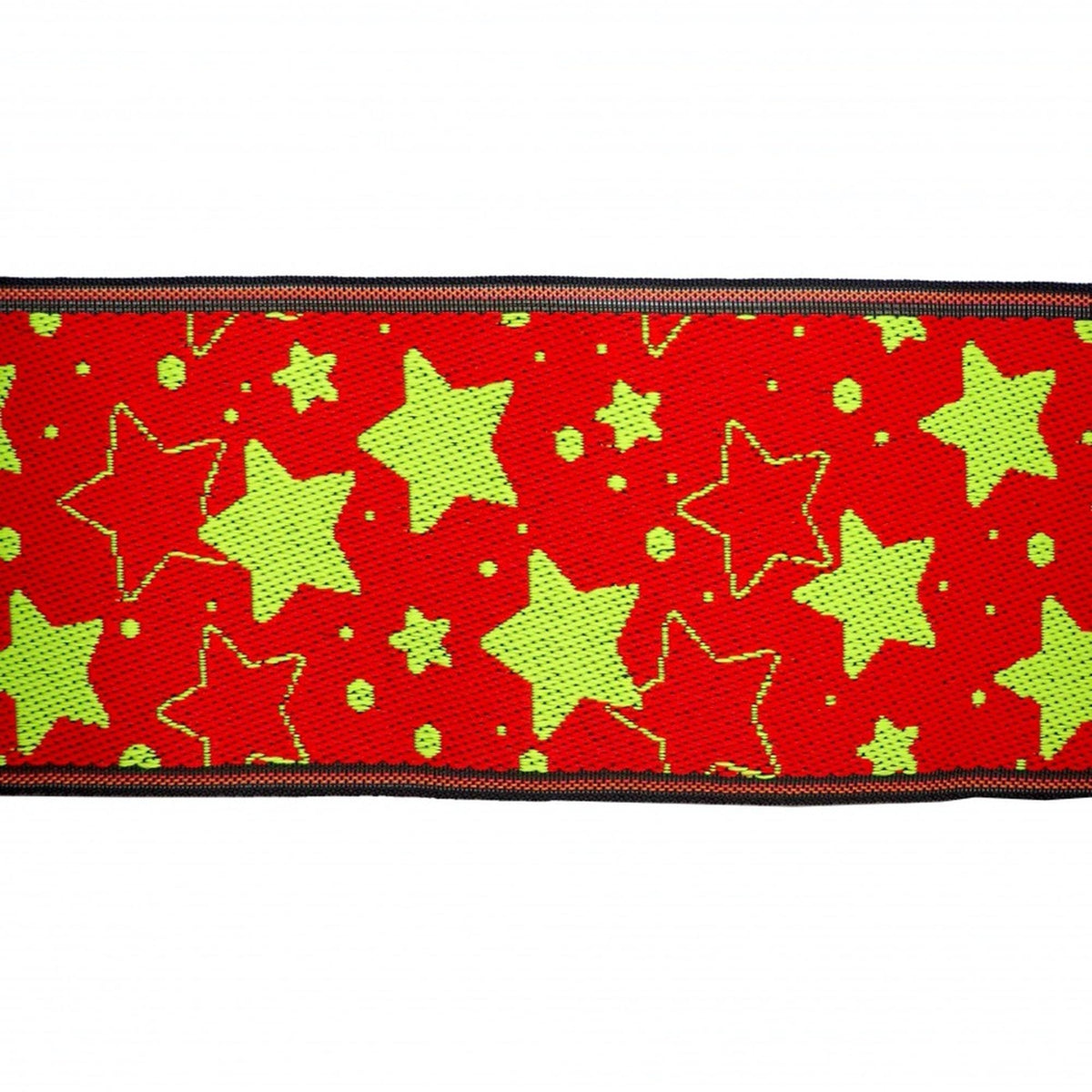 a red and green pattern with yellow stars on a white background.
