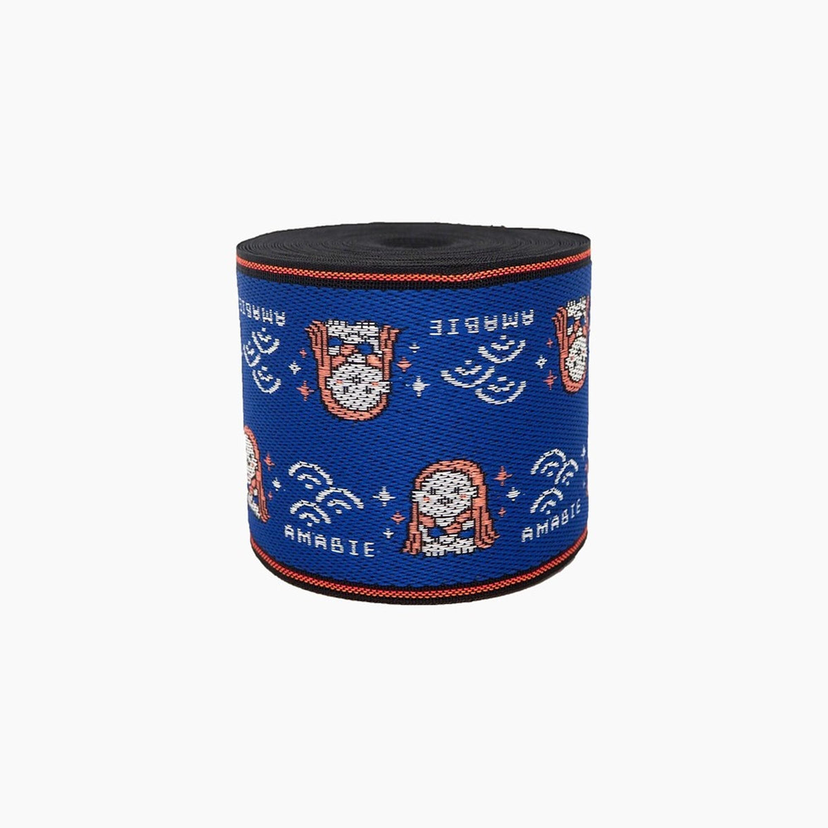 a blue and orange patterned object, which appears to be a decorative item or accessory.