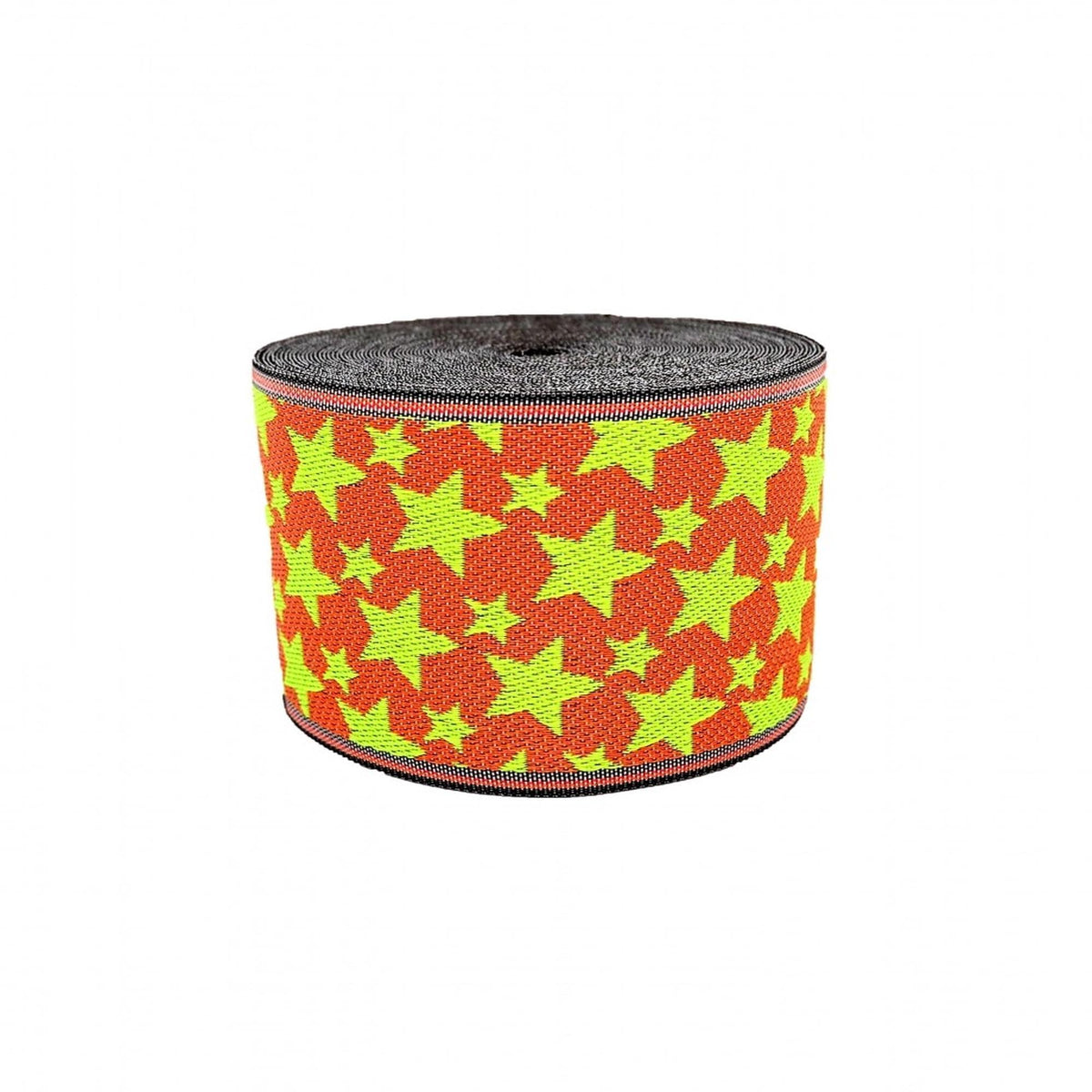 A round object with a black and orange star pattern on it.