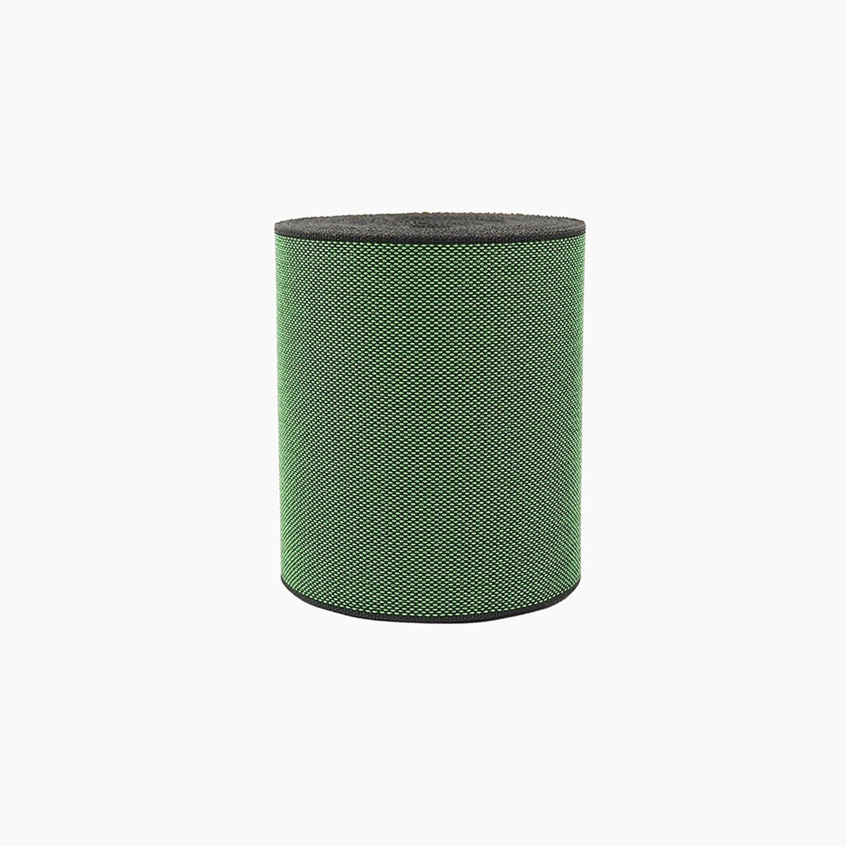 A green and black cylindrical object with a textured surface, likely a speaker or speaker component.