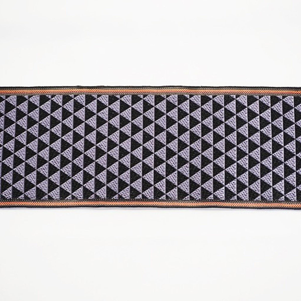 a repeating pattern of triangles in shades of purple and black, creating a visually striking and intricate design.