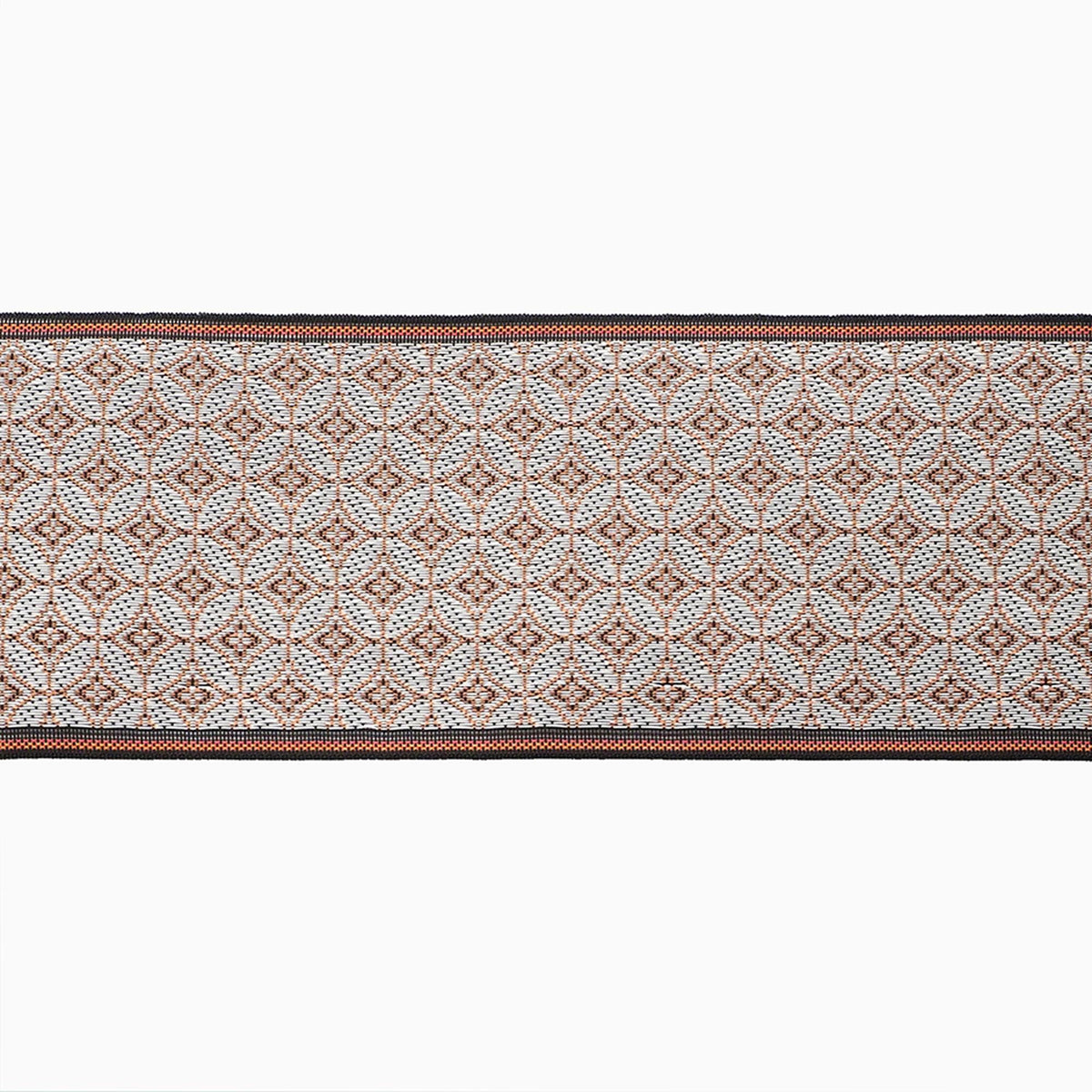 a repeating pattern of a geometric design in shades of brown and white, with a black border.