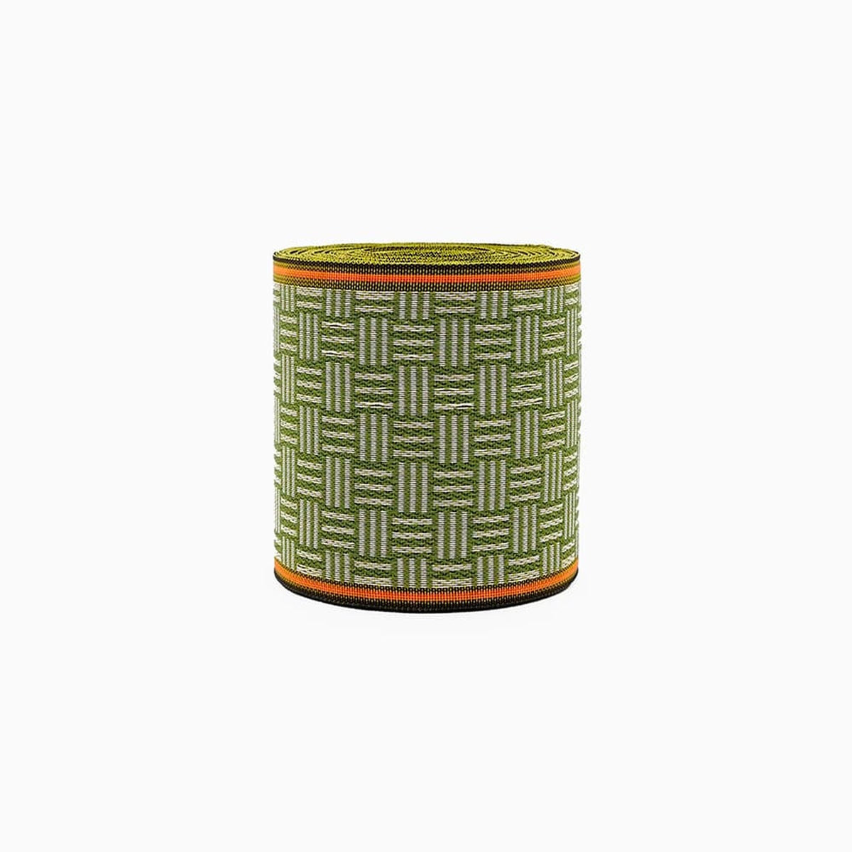a cylindrical object with a green and orange patterned design.