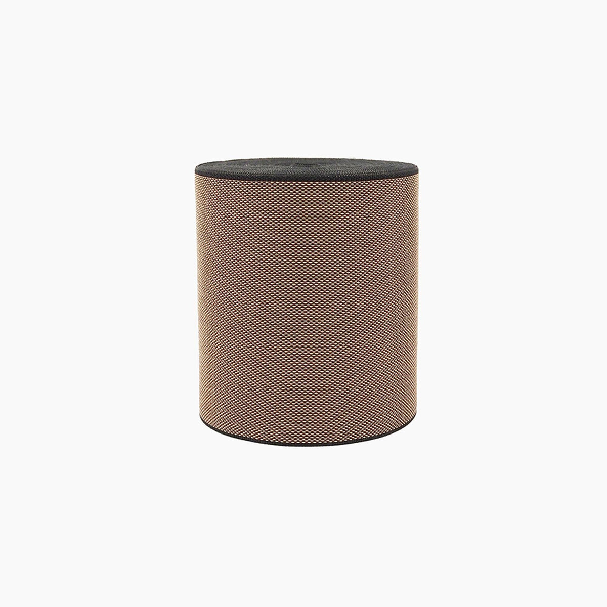 A cylindrical speaker with a textured surface and a black top.