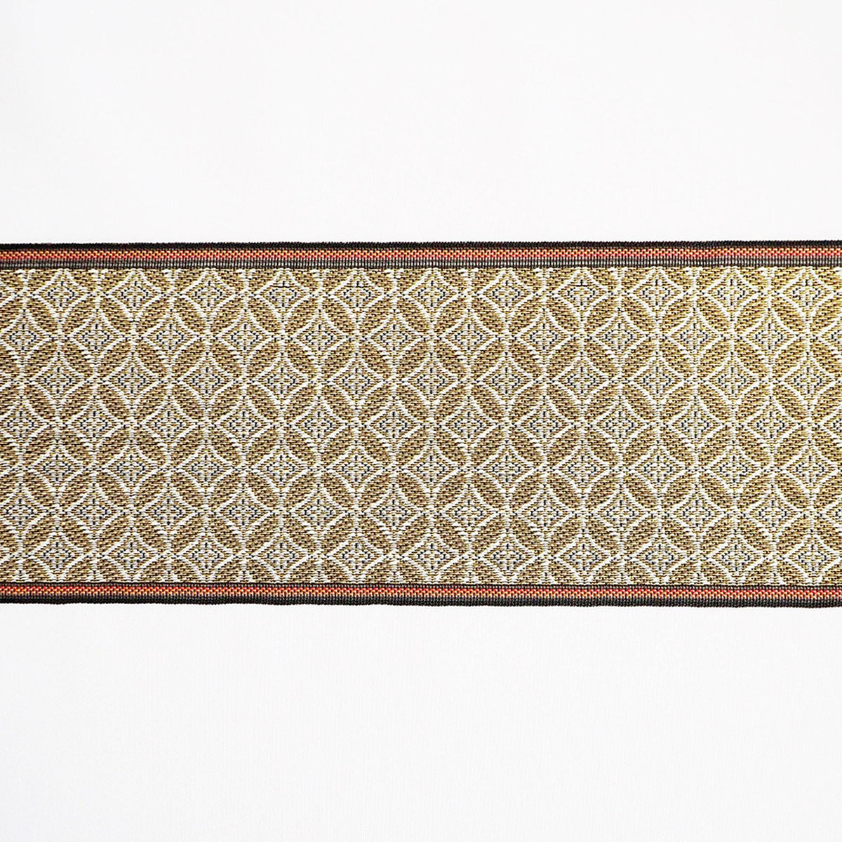 a decorative border with a repeating pattern of gold and white geometric shapes.