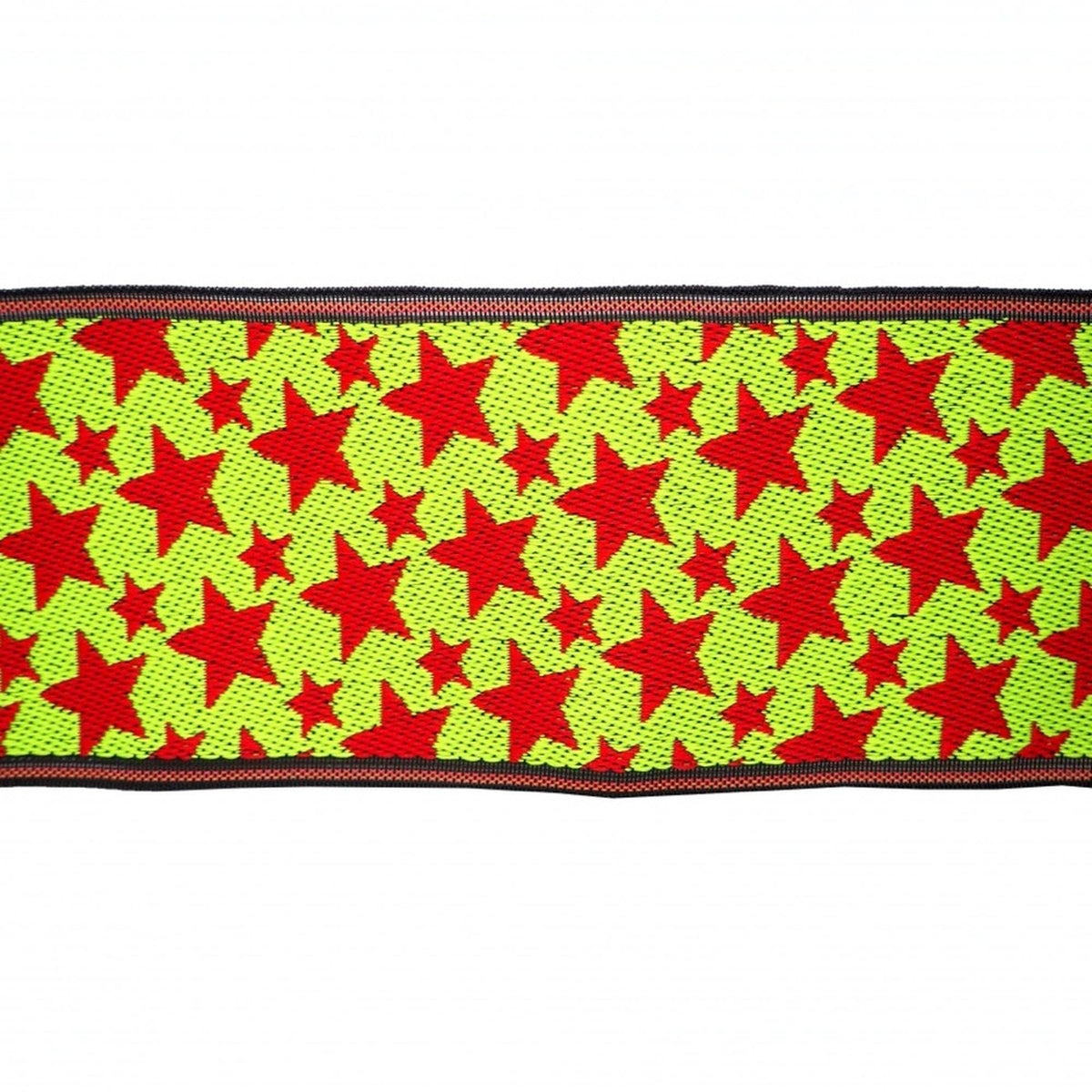 a vibrant pattern of red and green stars on a fabric or textile.